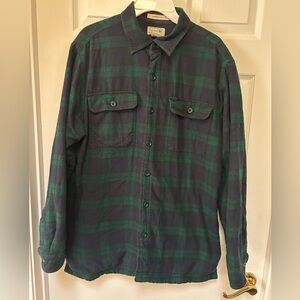 L.L. Bean Men's Green and Black Fleece Lined Plaid Jacket